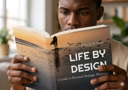 Life by Design – A Guide to Personal Strategic Planning 1 Buch-Cover "Life by Design: A Guide to Personal Strategic Planning" mit Strandmotiv und Surfer-Silhouette