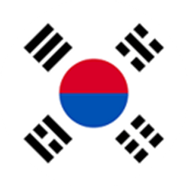 Südkoreanische Flagge mit rotem und blauem Yin-Yang und schwarzen Trigram-Symbolen