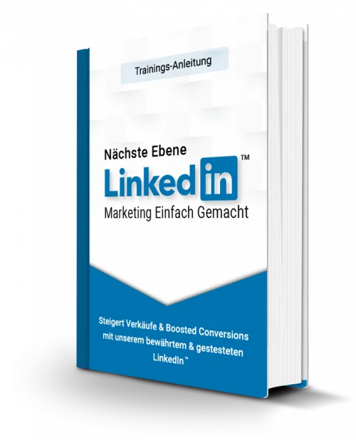 E-Book-Cover LinkedIn Marketing Einfach Gemacht mit blauem Design und Buch-Mockup