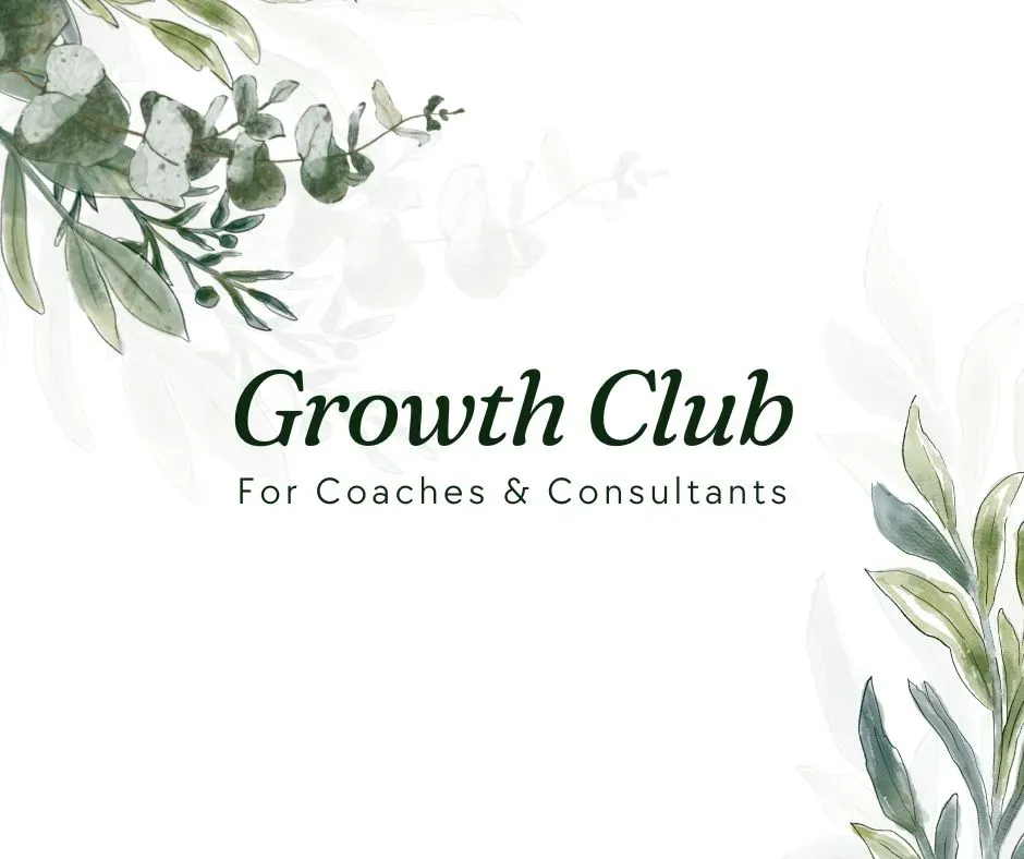Growth Club for Coaches & Consultants, minimalistisches Design mit grünen Blattornamenten