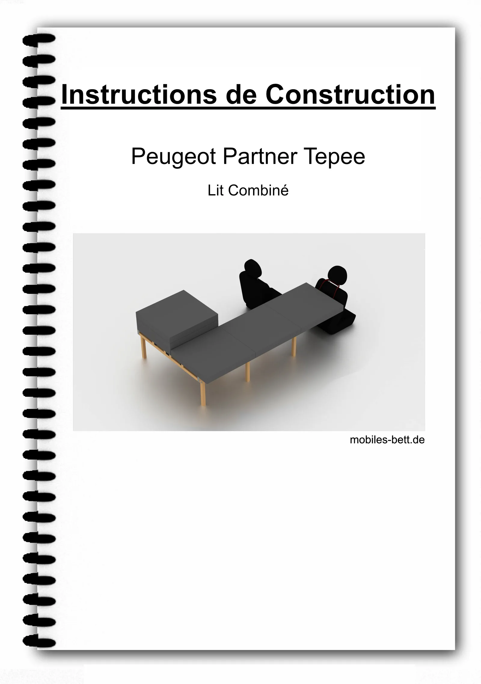 Lit double Peugeot Partner Tepee – Bett-Bauanleitung als E-Book 6 Titelseite Instructions de Construction für Peugeot Partner Tepee Lit Combiné