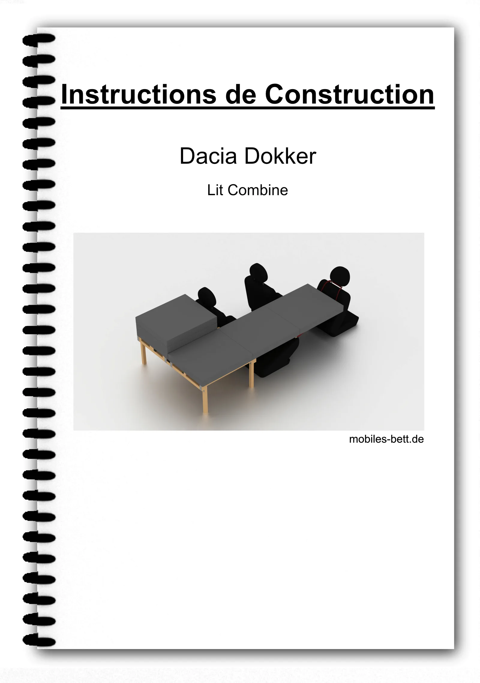 Anleitung Dacia Dokker Kombinationsbett mit Spiralbindung und 3D-Illustration