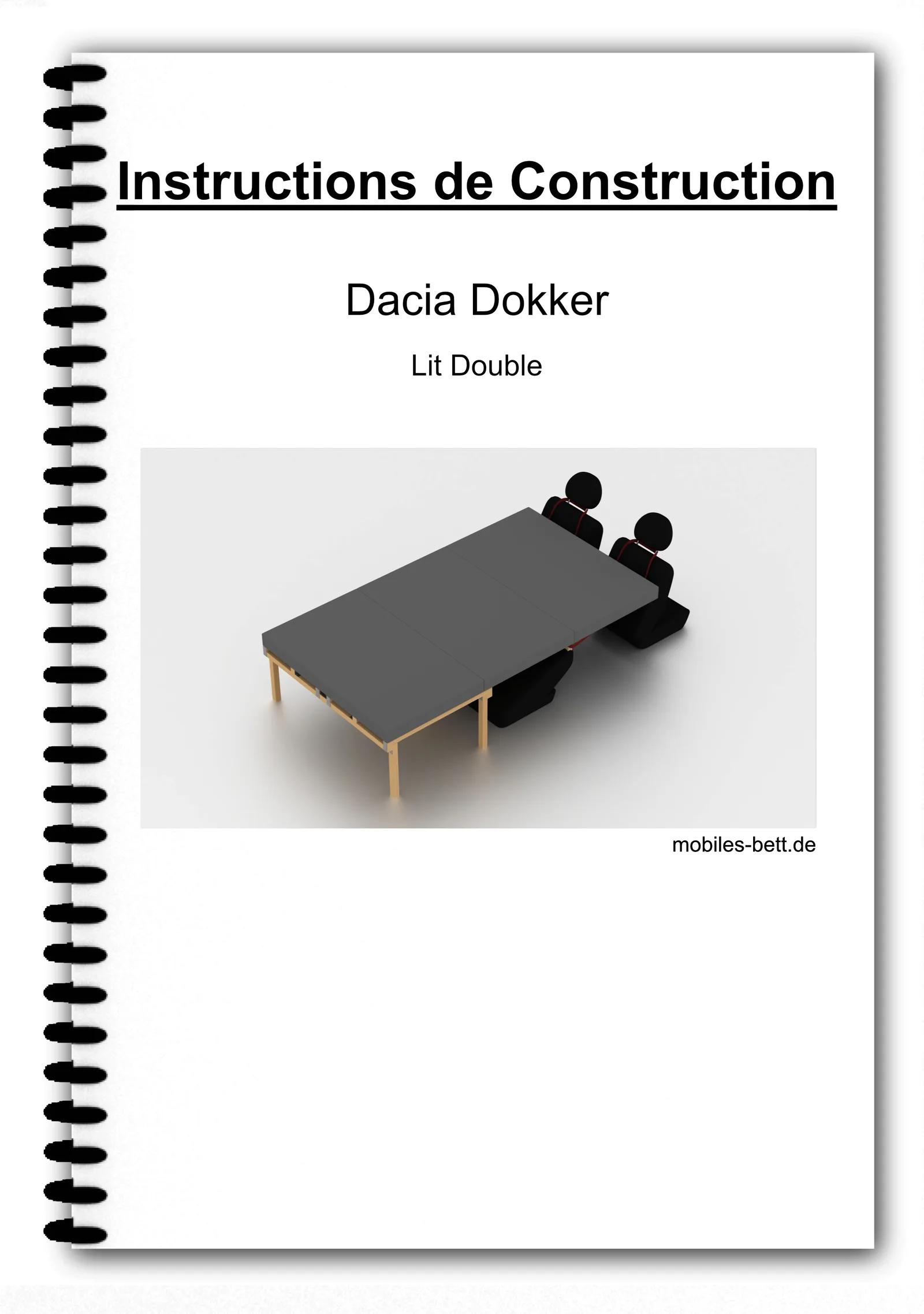 Anleitung Dacia Dokker Doppelbett mit Spiralbindung und 3D-Illustration