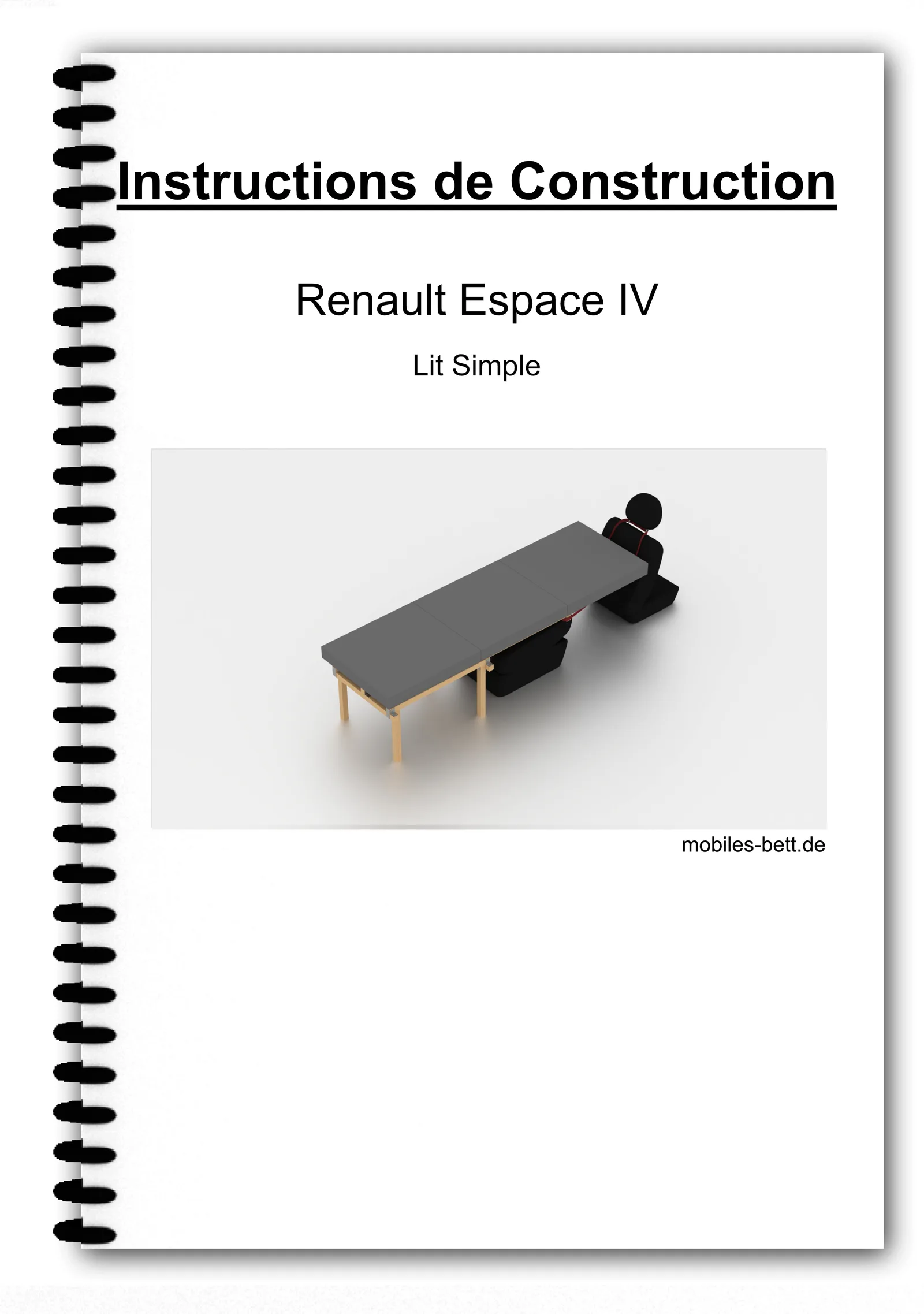 Bauanleitung Einzelbett Renault Espace IV mit Spiralbindung, Produktvisualisierung