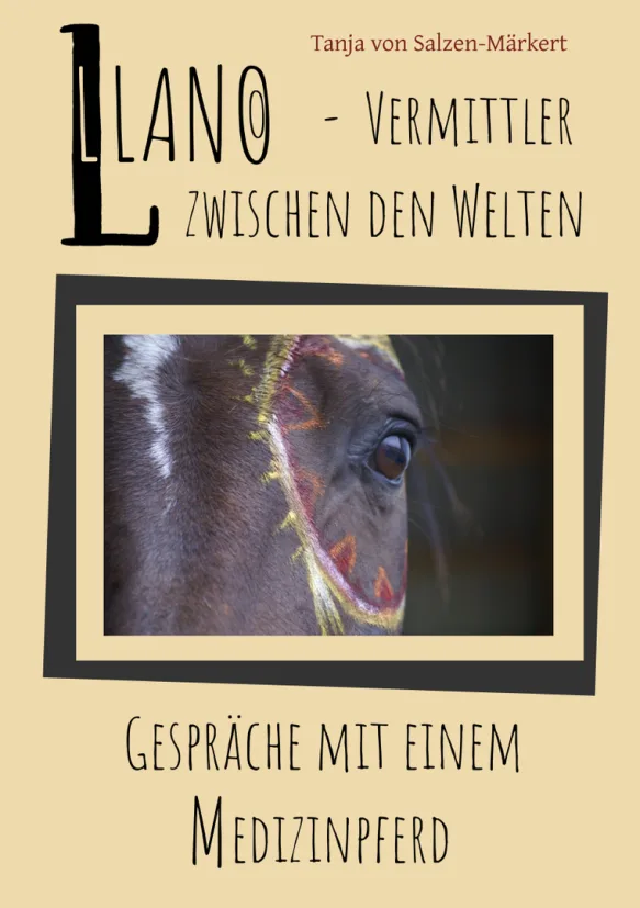 Cover des E-Books Llano – Vermittler zwischen den Welten von Tanja von Salzen-Märkert mit Nahaufnahme eines Pferdegesichts