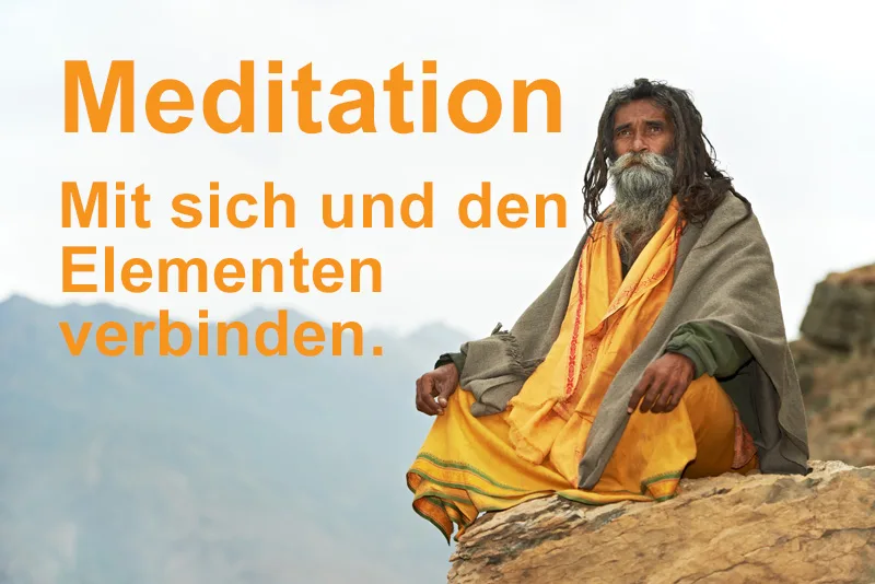 Meditation mit Elementen und sitzendem spirituellem Meister