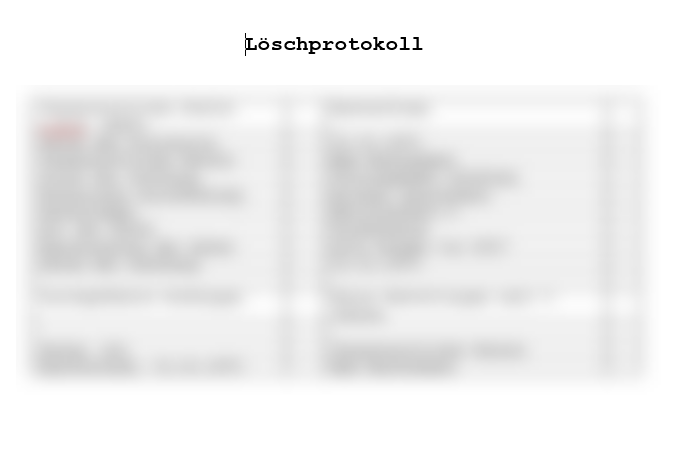 Löschprotokoll Vorlage mit zweiseitiger Dokumentation und Tabellen für IT-Verwaltung