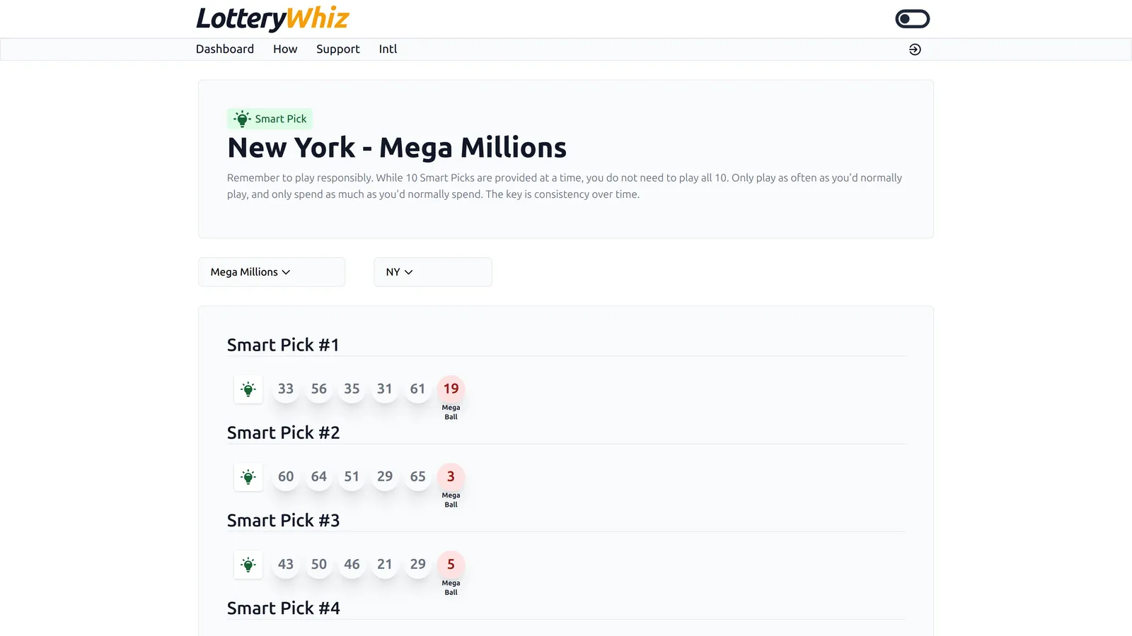 Lottery Whiz – Mitgliedschaft für Lottozahlen-Analyse 6 Lottery Whiz Smart Pick Generator für New York Mega Millions in heller Ansicht