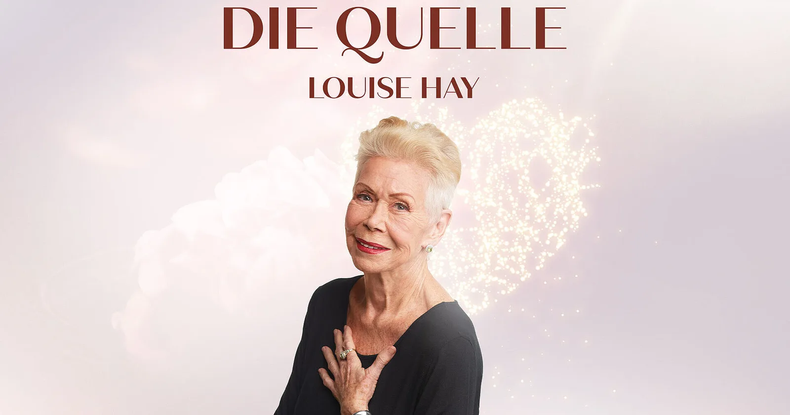 Louise Hay – Videokurs zur Selbstliebe 2 Hero-Bild Louise Hay – Die Quelle mit Portrait und Sparkle-Effekt