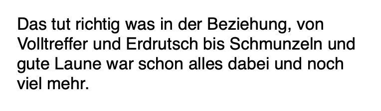 Kundenbewertung: Text über Beziehungsthemen von Volltreffern bis gute Laune