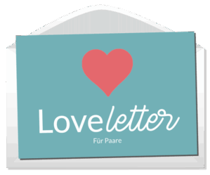 Loveletter E-Mail-Kurs Produktcover mit rotem Herz und Titel auf türkisem Grund im Umschlag