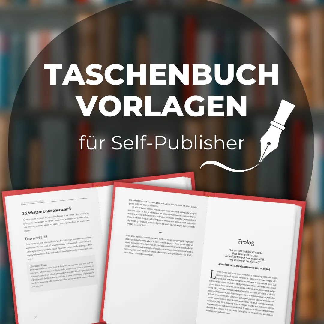 Taschenbuch-Vorlagen Galerie-Banner mit Bücher-Motiv und Schreibfeder