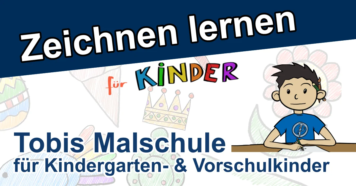 Hero-Banner Zeichnen lernen für Vorschulkinder mit Titel, Cartoon-Kind und Krone