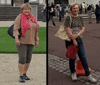 Zwei Frauen zeigen Vorher-Nachher-Ergebnisse des Mach dich schlank Programms