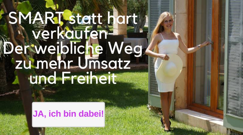 Sonja Volk im weißen Kleid mit Verkaufs-Motivationstext
