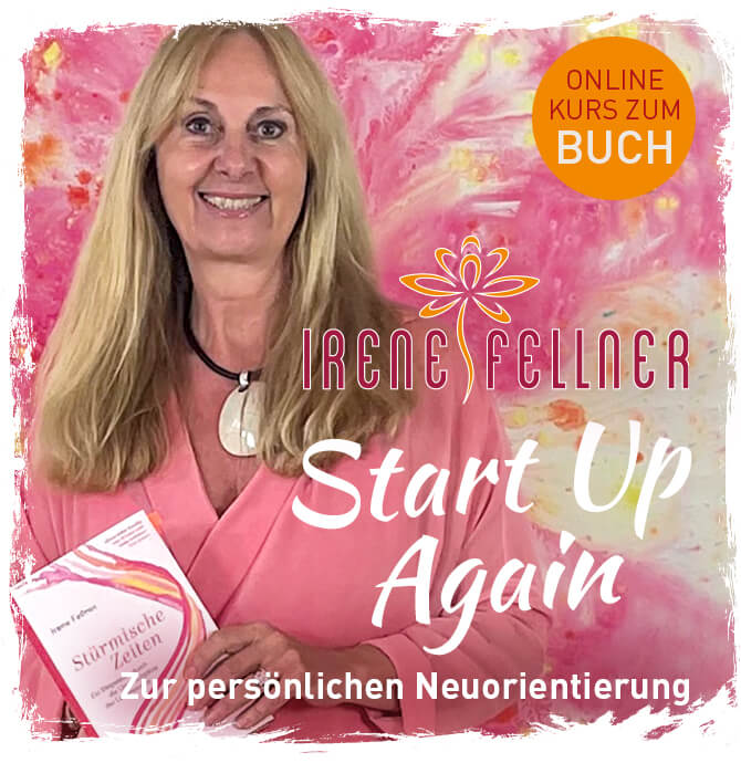 Magie der Wechseljahre – Videokurs zur Frauengesundheit 7 Onlinekurs-Buch Cover Start Up Again mit Irene Fellner auf rosa Hintergrund