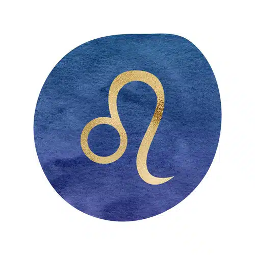 Magische Rauhnächte – Yoga- und Meditationskurs von Yoga mit Martina 14 Hintergrund mit Sternzeichen Löwe in Gold auf blauem strukturiertem Hintergrund