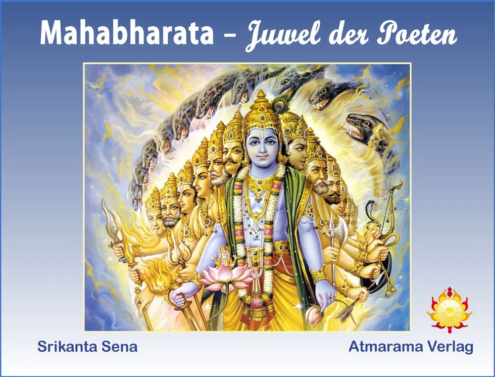 Mahabharata – E-Book zum indischen Epos von Atmarama Verlag 4 Landscape-Cover Mahabharata Juwel der Poeten mit krishna-Darstellung und mehreren göttlichen Figuren