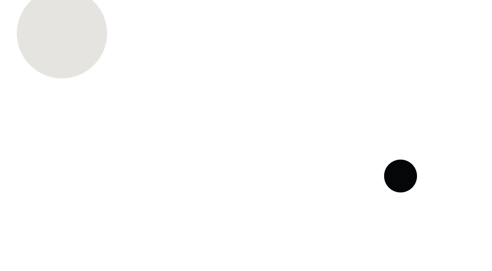 Minimalistischer Hintergrund mit grauem Kreis oben links und schwarzem Kreis rechts