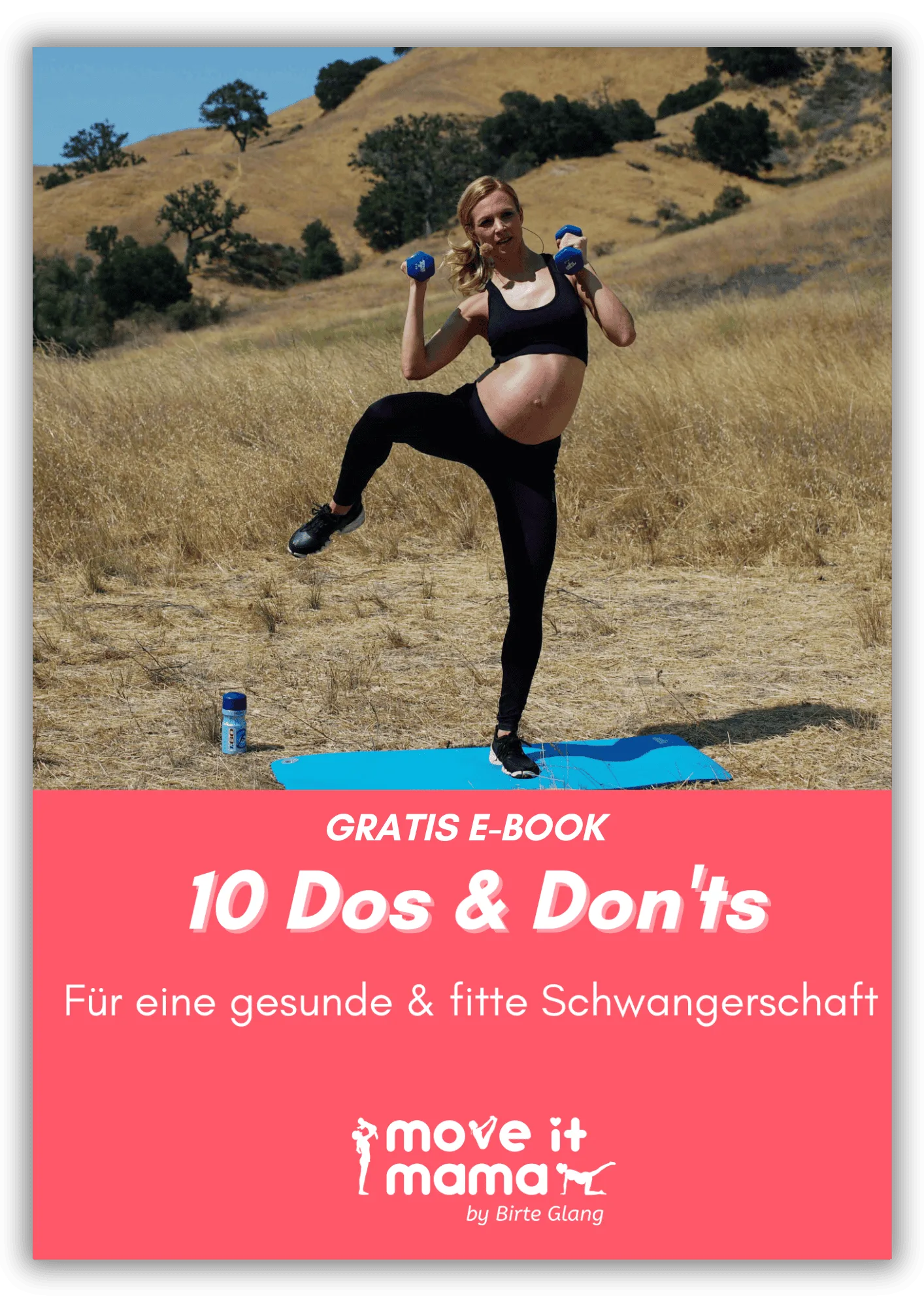E-Book Cover: Schwangere Frau mit Boxhandschuhen auf Trainingsmatte im Feld