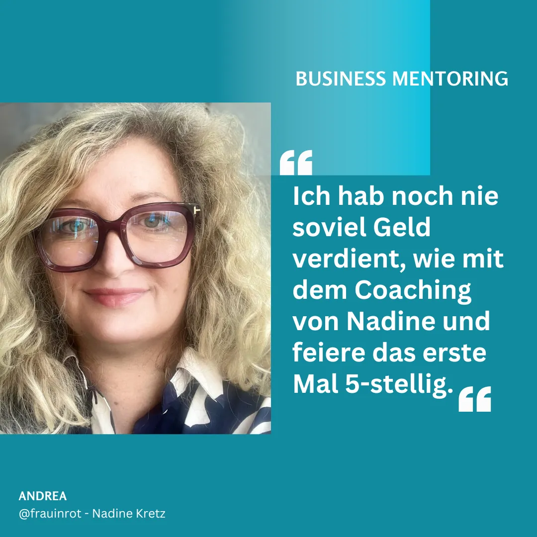 Testimonial von Andrea: Business Mentoring Erfolg mit 5-Sterne-Bewertung