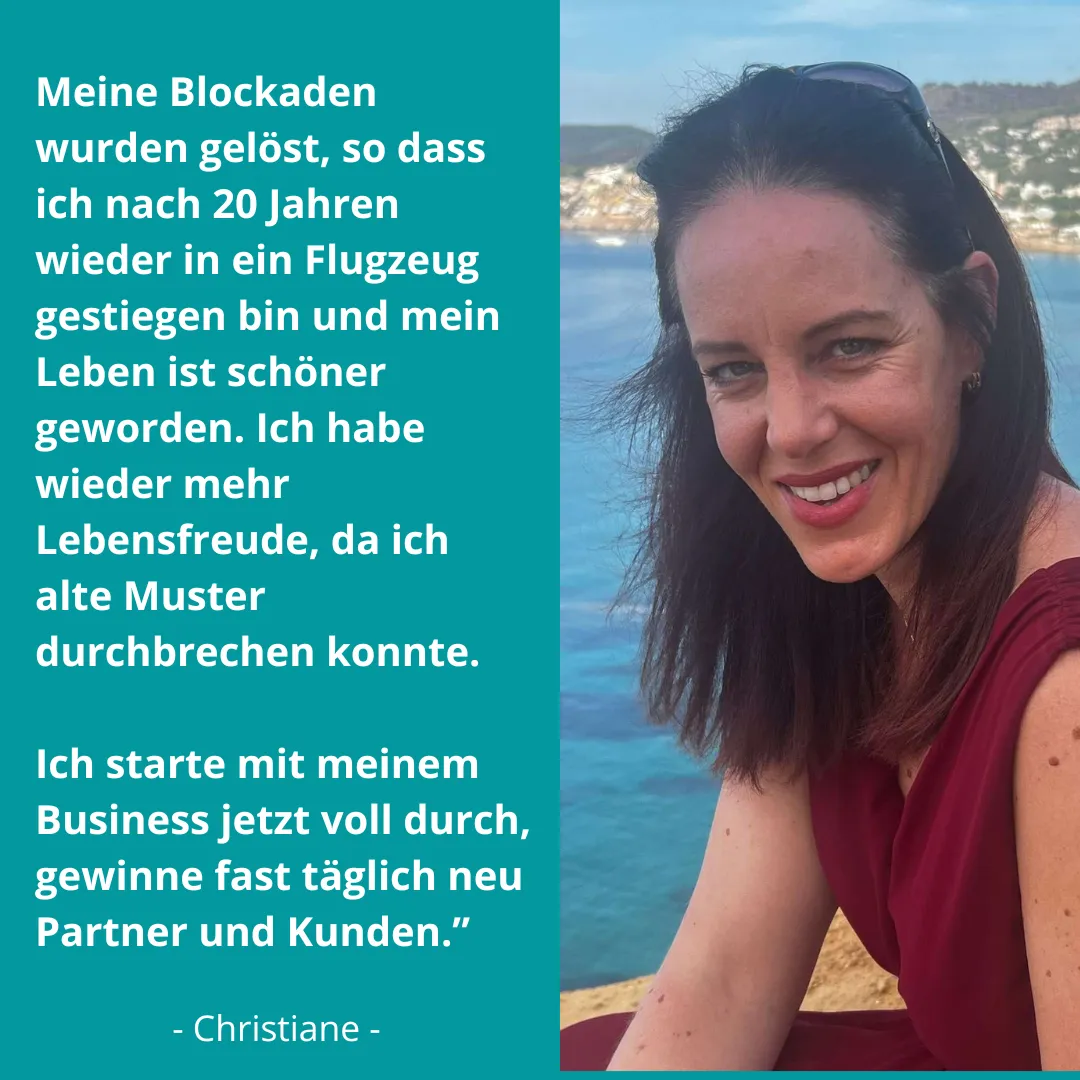 Testimonial von Christiane: Blockaden gelöst, Flugzeug-Traum erfüllt, Business erfolgreich