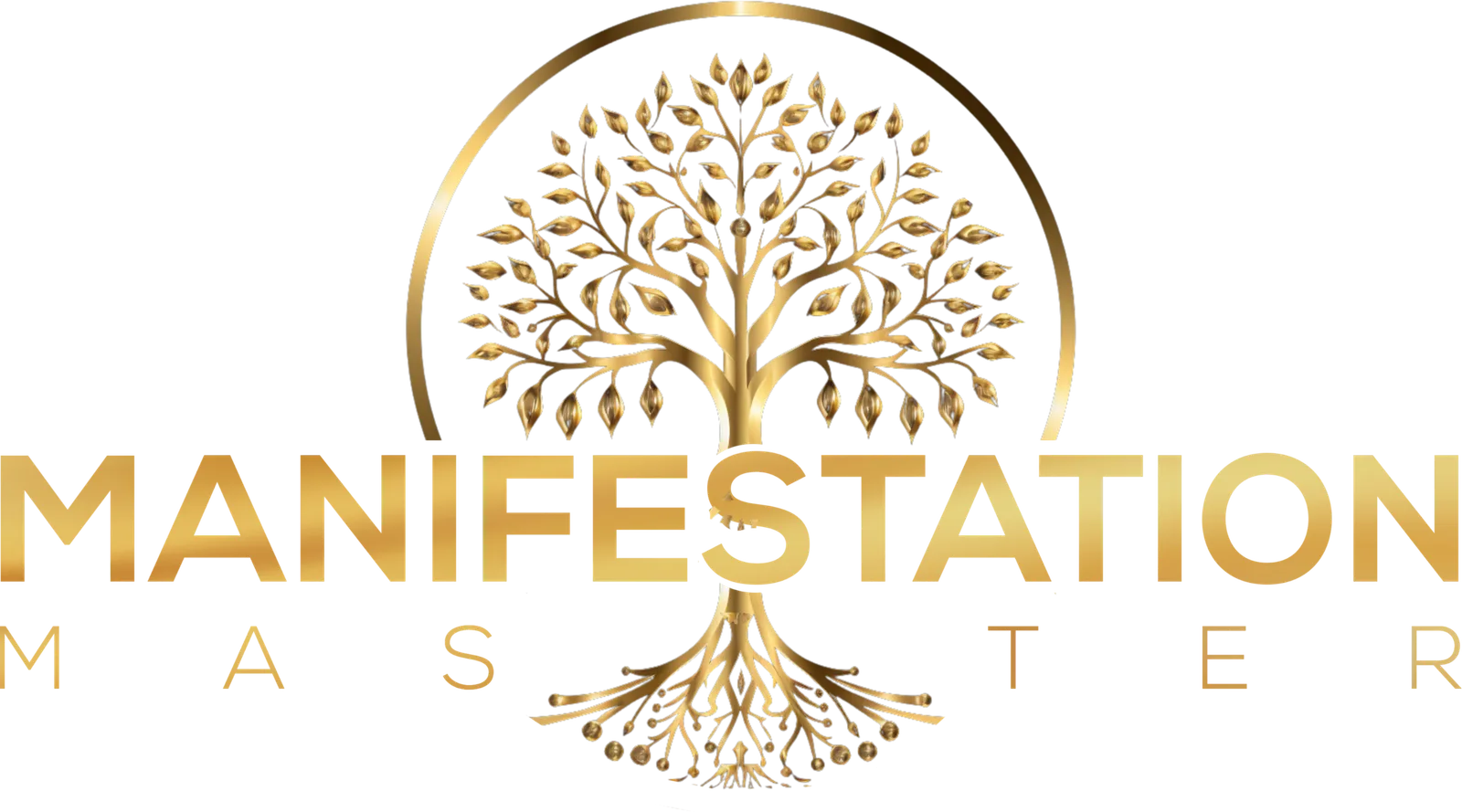 Manifestation Master – Videokurs zur Wunscherfüllung 2 Manifestation Master Logo mit goldenem Baum in Kreis und Text