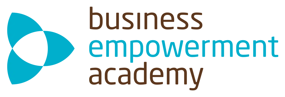 Logo der business empowerment academy mit türkisem geometrischem Symbol