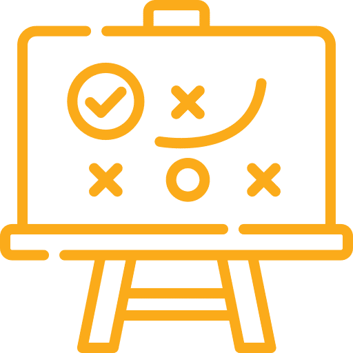 Icon Flipchart mit Strategie-Skizze aus Häkchen, X und Smiley