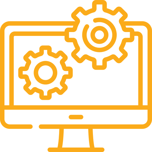 Icon Monitor mit zwei Zahnrädern: Performance und Einstellungen