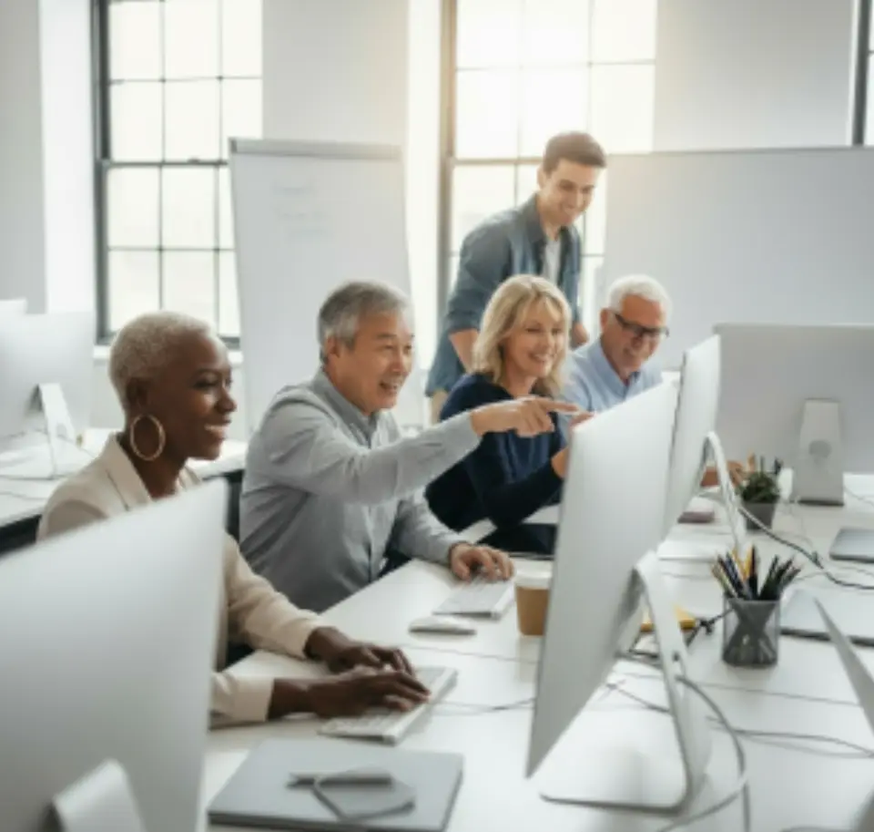 Lernende verschiedener Altersgruppen beim Lernen am Computer