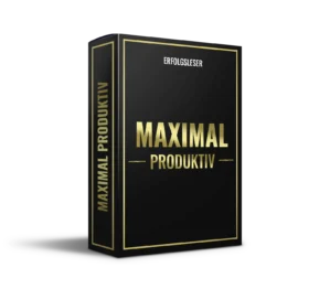 Maximal Produktiv Produktbox mit schwarzem Design und goldenem Rahmen