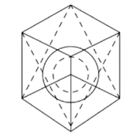 Sacred Geometry Würfel mit Kreis und symmetrischen Linien
