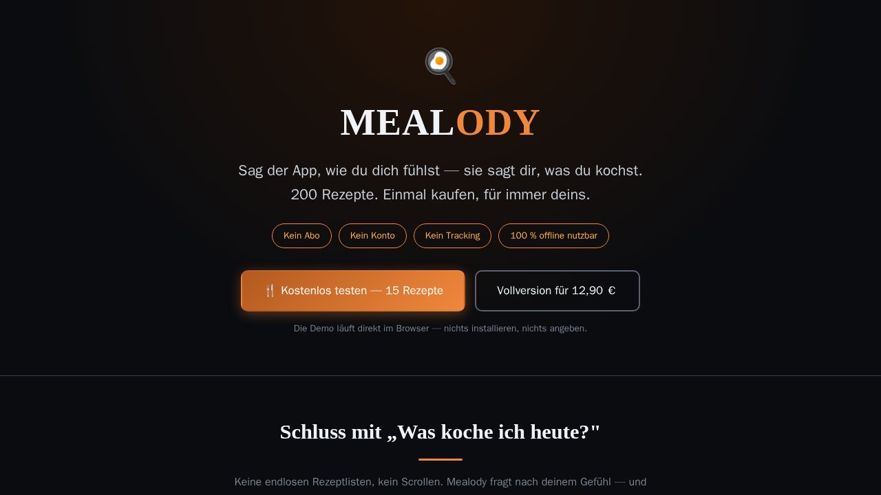 Mealody – Rezept-App mit Wochenplaner von Gerd Zimmermann 1 Mealody – Kochen nach Gefühl – Ansicht der Verkaufsseite
