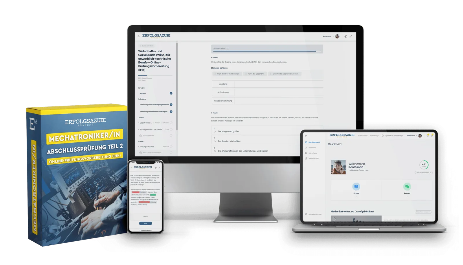 Mechatroniker AP2 – IHK-Prüfungsvorbereitungskurs von Christoph Höller 7 Mechatroniker AP2 Online-Prüfungsvorbereitung auf Smartphone, Tablet, Laptop und als Boxed-Produkt mit gelb-blauem Design