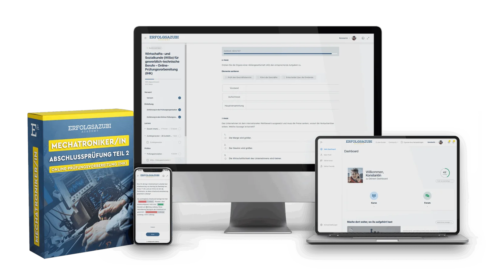 Mechatroniker AP2 – IHK-Prüfungsvorbereitungskurs von Christoph Höller 2 Mechatroniker AP2 Online-Prüfungsvorbereitung auf Smartphone, Tablet, Laptop und als Boxed-Produkt mit gelb-blauem Design