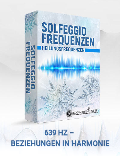 Produktbox Solfeggio Frequenzen 639 Hz Beziehungen mit Schneekristallen und Schallwelle