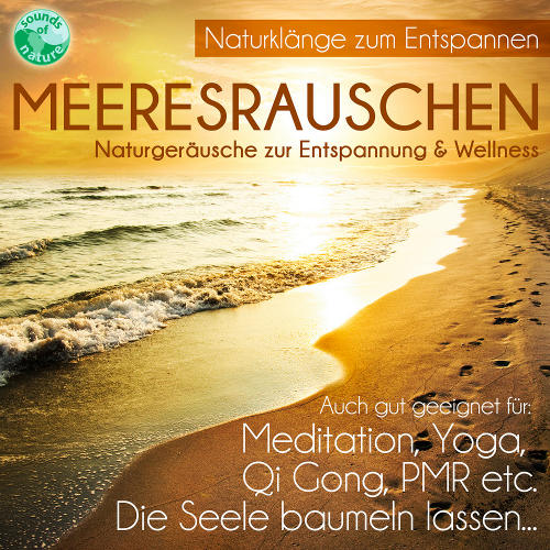 Cover des Hörbuchs Meeresrauschen mit Strandszene bei Sonnenuntergang, Naturgeräusche zur Entspannung und Wellness