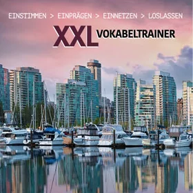 XXL Vokabeltrainer Cover mit Vancouver Skyline und Text Einstimmen Einprägen Einnetzen Loslassen