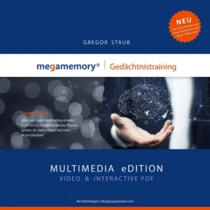 megamemory Gedächtnistraining Multimedia eLearning-Set von Gregor Staub mit Hand und digitalem Netzwerk