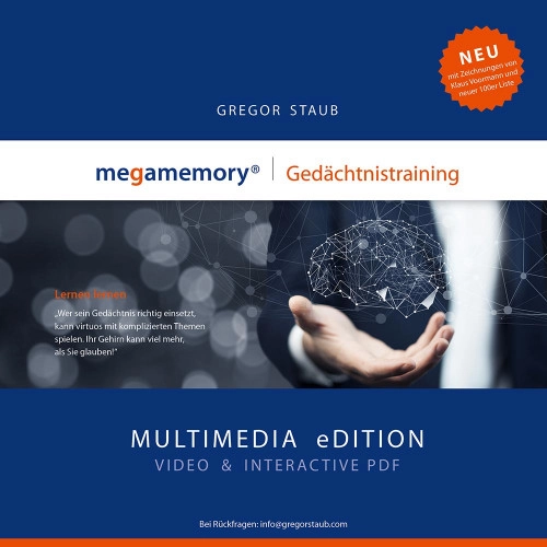 megamemory Gedächtnistraining Multimedia eLearning-Set von Gregor Staub mit Hand und digitalem Netzwerk