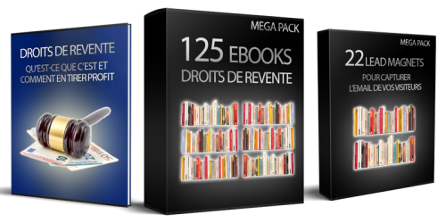 MegaPack Bundle mit drei Produktboxen: eBook-Cover, 125 eBooks, 22 Lead Magnets