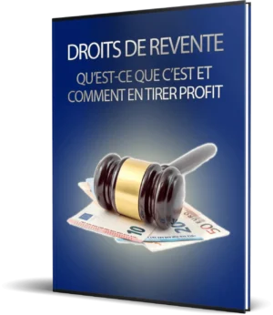 eBook-Cover Droits de Revente mit Richterhammer und Geldscheinen auf blauem Hintergrund