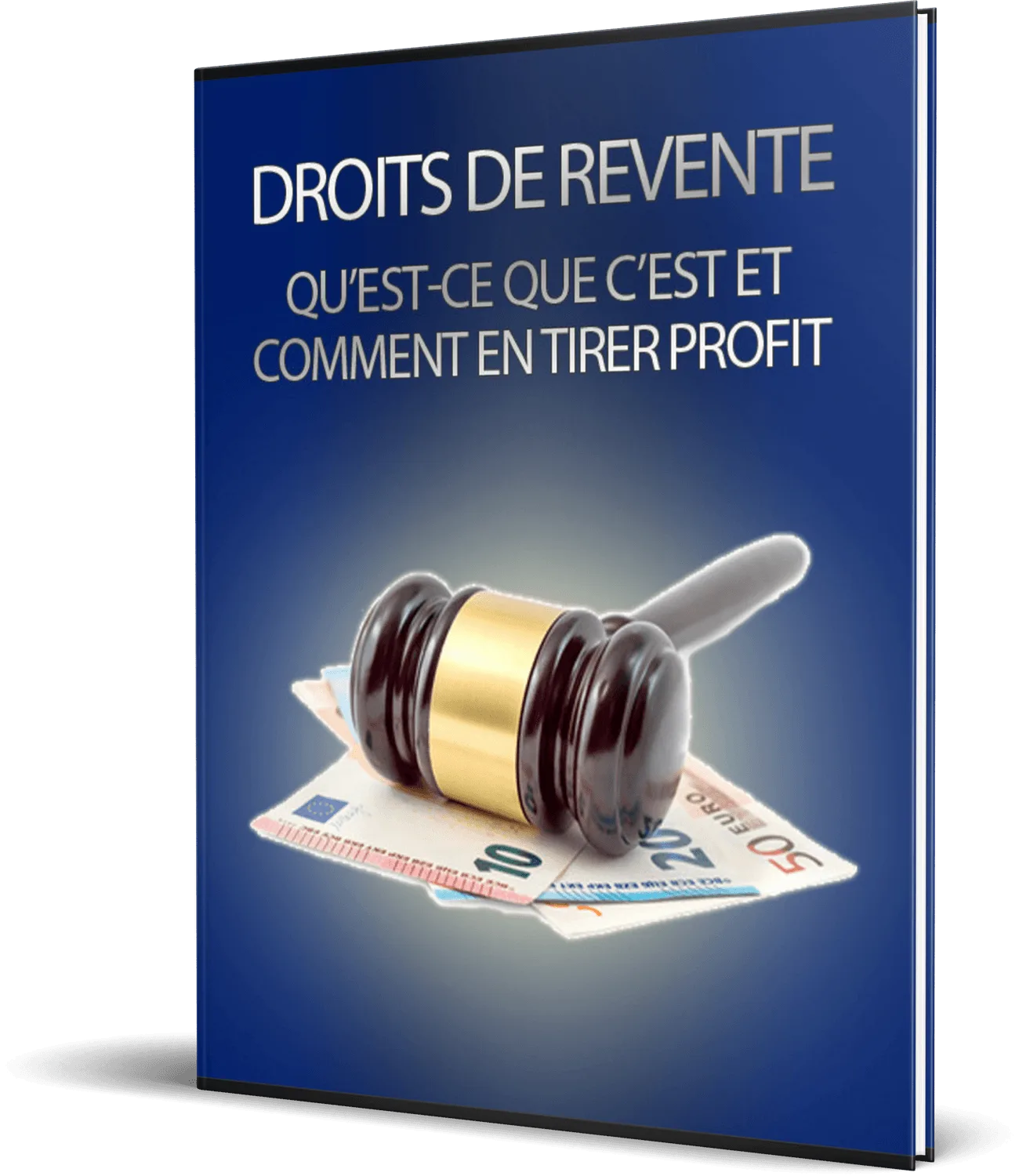 eBook-Cover Droits de Revente mit Richterhammer und Geldscheinen auf blauem Hintergrund