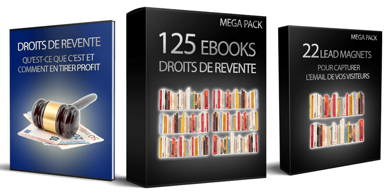 Drei MegaPack Produktboxen nebeneinander: eBook-Cover, 125 eBooks Box, 22 Lead Magnets Box