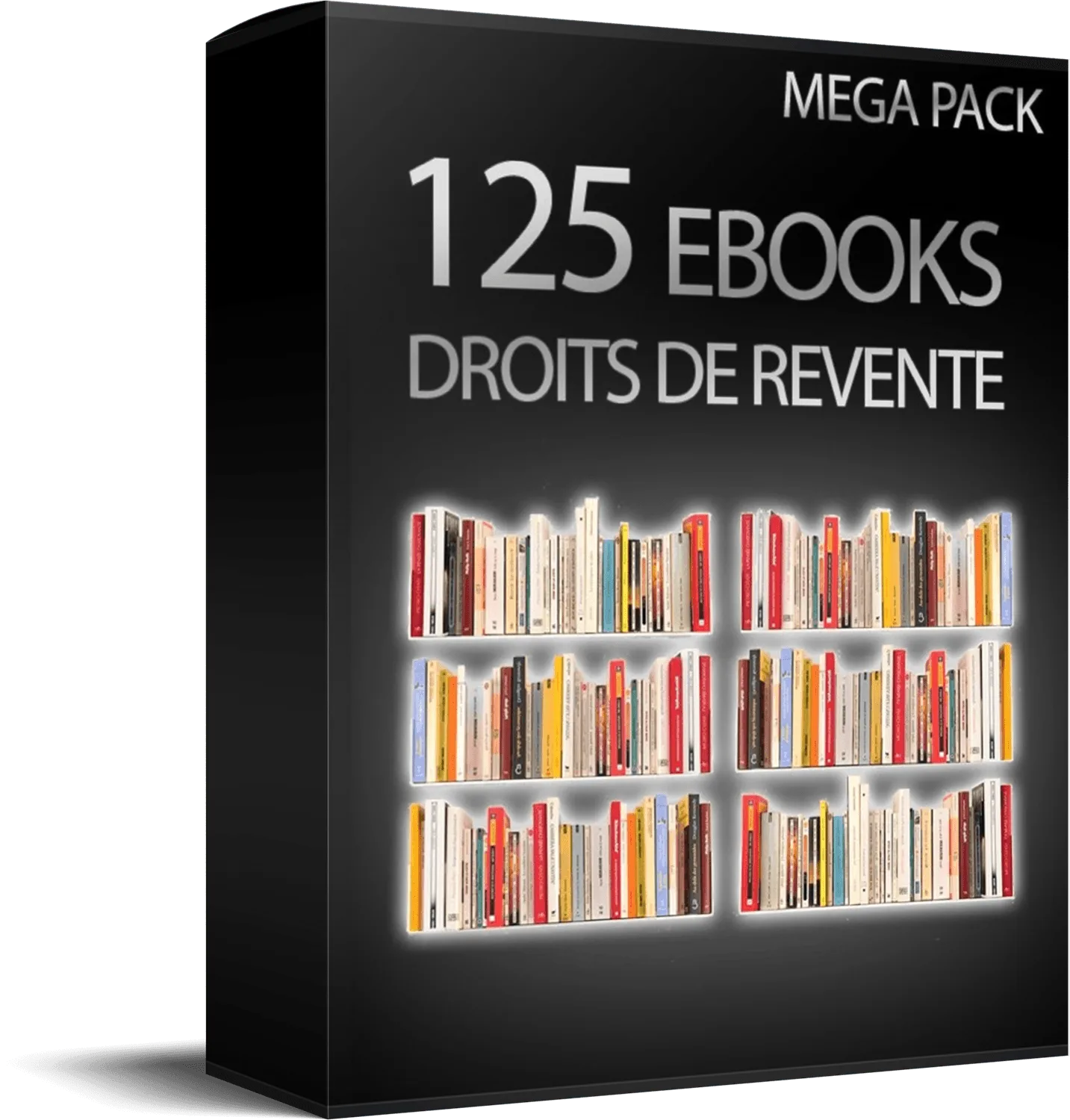 MegaPack 125 eBooks Droits de Revente 3D Box mit beleuchteten Bücherregalen