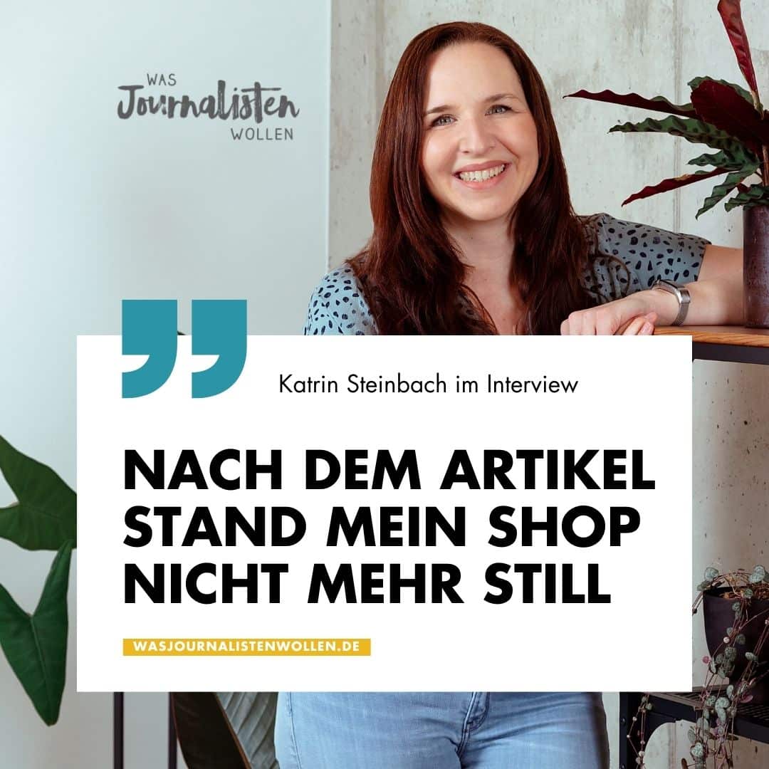 Katrin Steinbach im Interview, rotbraunes Haar, lächelnd, mit Zitat zum Shop-Erfolg