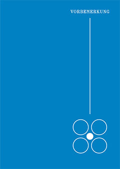 Titelseite mit blauem Hintergrund, Wort Vorbemerkung und vier kreisförmigen Symbolen
