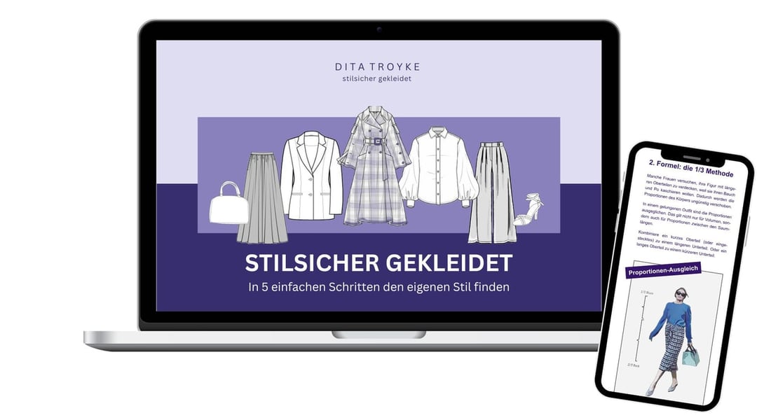 Stilsichere Frau in perfekt kombiniertem Outfit zeigt Mode-Kurs Meine besten Outfits