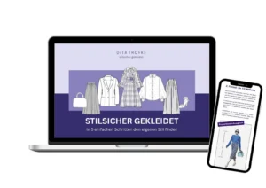 Laptop und Smartphone zeigen eine Präsentation über Mode, überschrieben mit "STILSICHER GEKLEIDET".